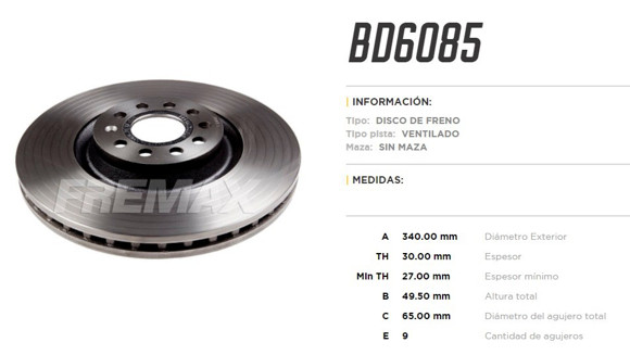 DISCO DE FRENO VW GOLF/TIGUAN 1.4/2.0 2007