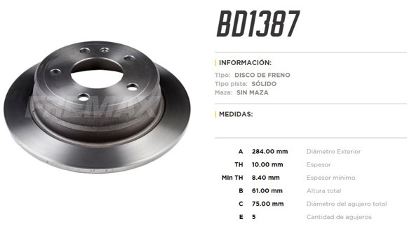 DISCO DE FRENO TRASERO BMW 524TD/528/533