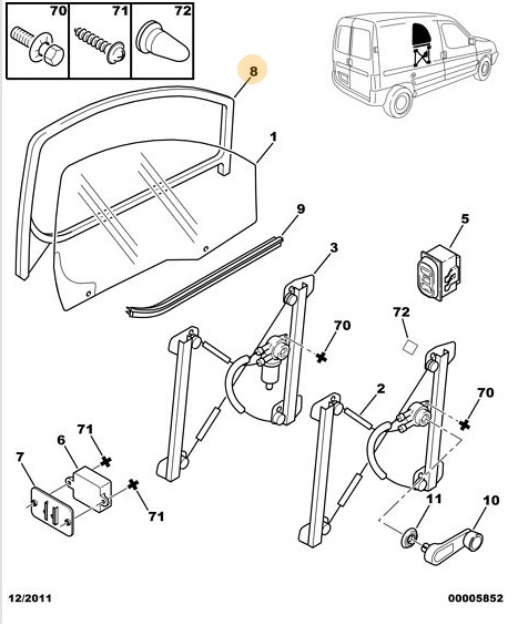 COLIZA PUERTA VIDRIO CITROEN BERLINGO-PEUGEOT PARTNER DERECHA [ORIGINAL PSA]