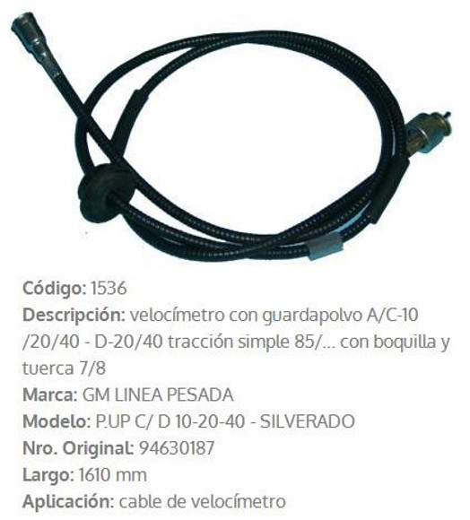 CABLE CUENTA KILOMETRO GM D20/D40/SILVERADO 1985 1610MM