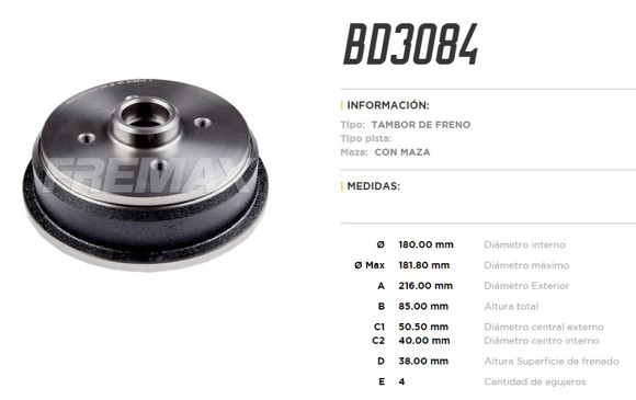 CAMPANA DE FRENO CHEVROLET CELTA 1.0/1.4 2001- (CON MAZA)