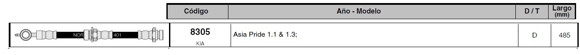FLEXIBLE FRENO DEL FORD FESTIVA - KIA PRIDE 485MM