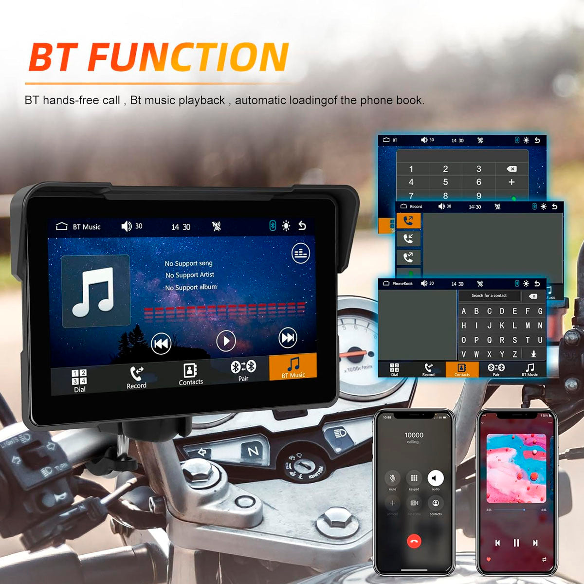 Pantalla 7” HD Moto con Soporte + CarPlay & Android Auto