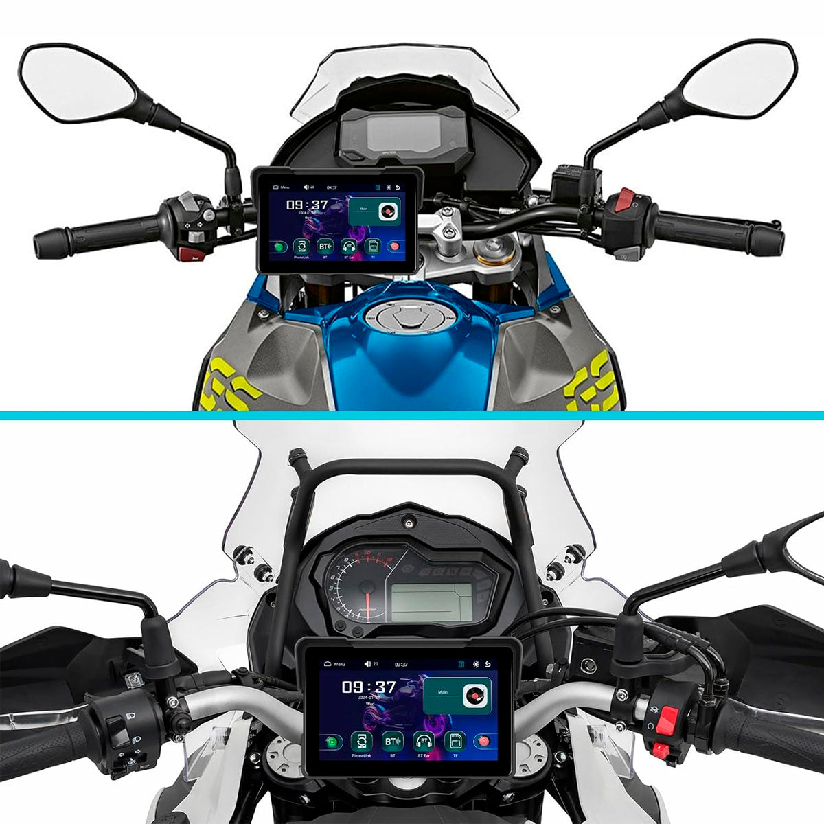 Pantalla 7” HD Moto con Soporte + CarPlay & Android Auto