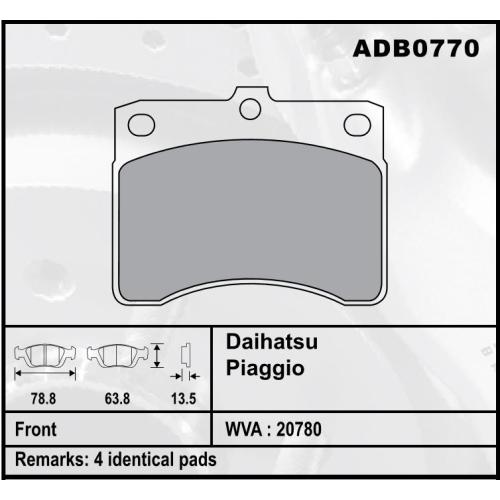 JGO. PASTILLAS FRENO DAIHATSU CUORE 91...94 HIJET PIAGGIO ASIA TOWNER 79X63X15MM