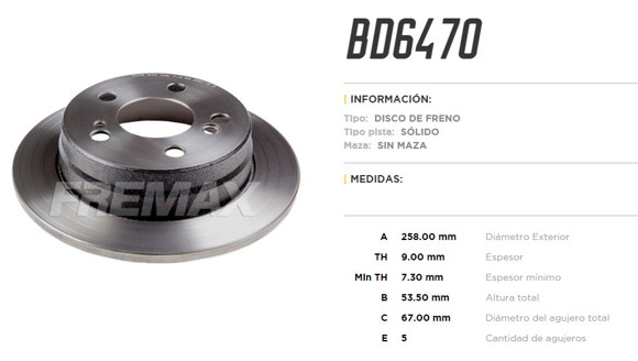 DISCO FRENO TRAS MERCEDES BENZ 190 HASTA 1993 250D/300D-TD