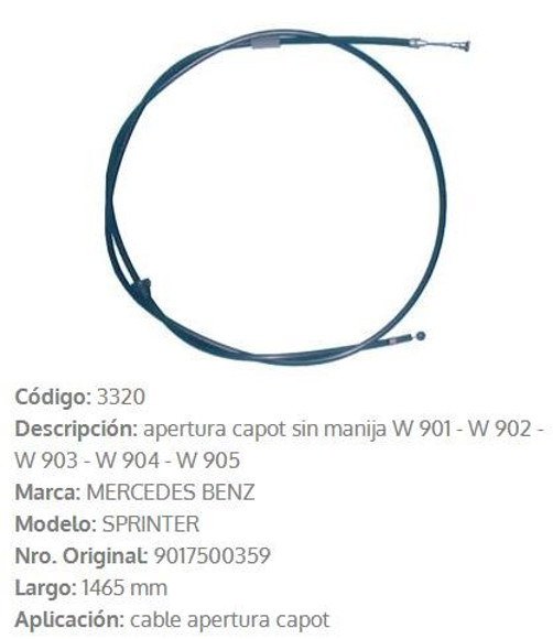 CABLE CAPOT MERCEDES BENZ SPRINTER SIN MANIJA 1465MM