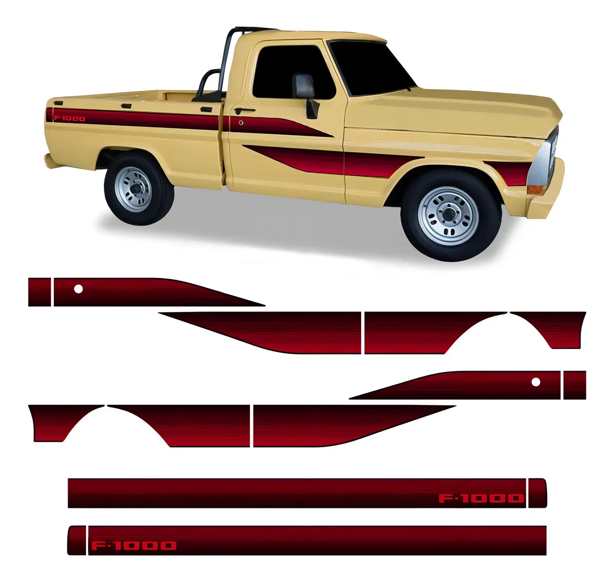 Juego de franjas adhesivas laterales para Ford F-1000 cabina simple
