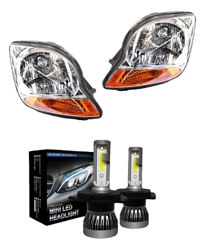 Kit Semiopticas Chevrolet Spark Con Led H4 Corta Larga