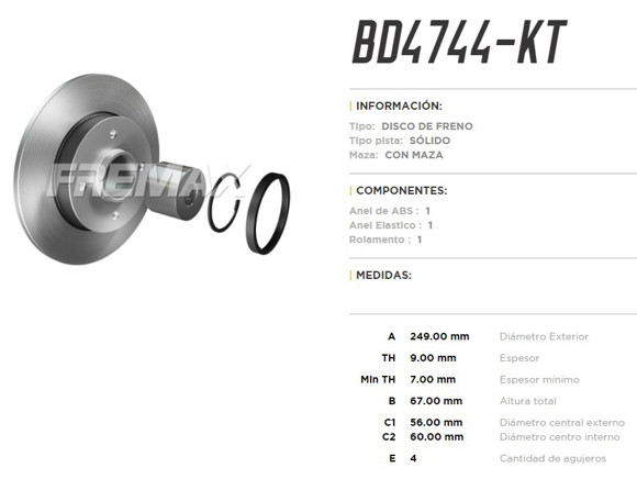 DISCO DE FRENO TRASERO CITROEN C4/PEUGEOT 307 1.6/2.0 (KIT)