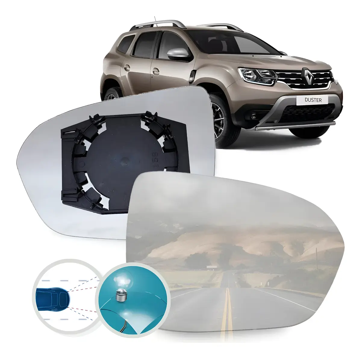 Lente de espejo retrovisor Duster 2020 2021 22 23 24 Base derecha