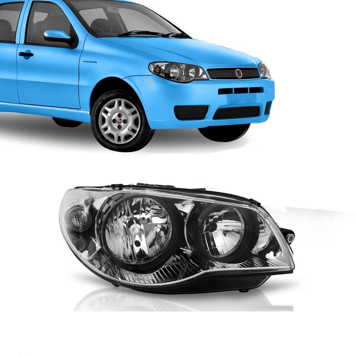 Semioptica Derecha Fiat Siena 2004 / 2008 ELX Fase 2  Siena 2009/ Fire ( taxi ) Fondo Cromado, Aro Negro