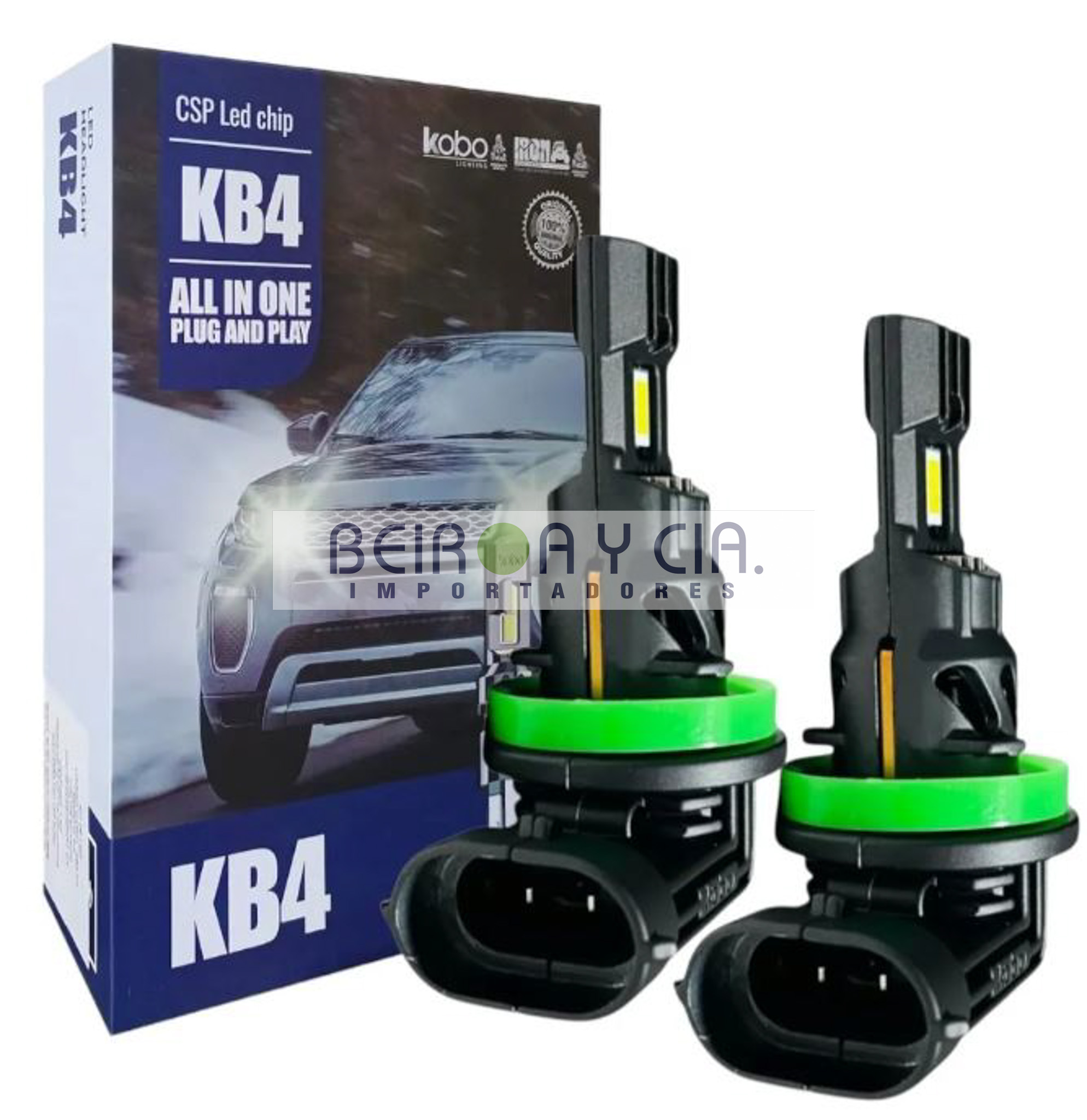 KIT KB4 LED CSP H8 H9 H11 H16 CODO 12V 40000 LMS ALL IN ONE
