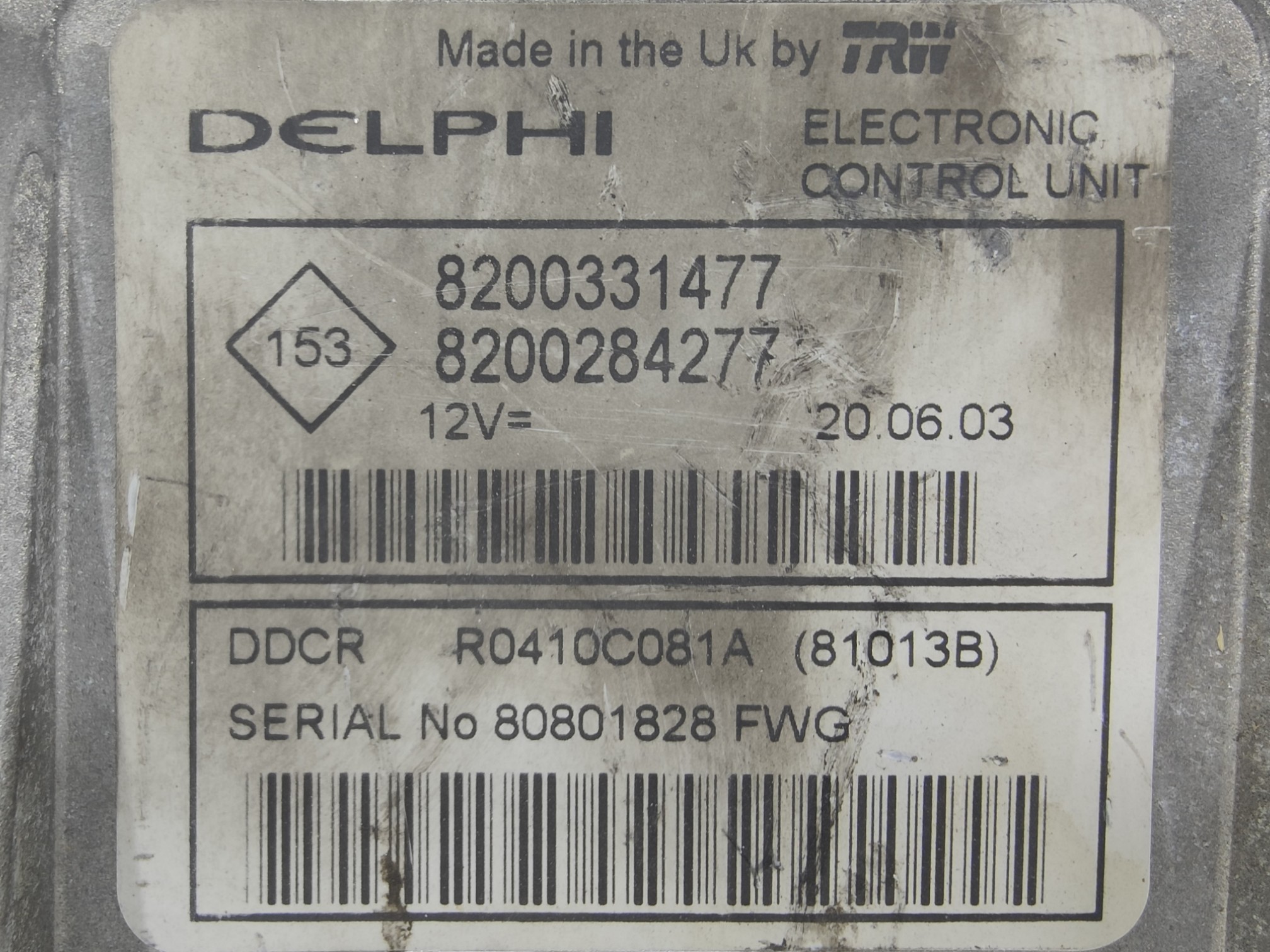 ECU de motor Renault CLIO II 1.5 DCI 65HP , Ref: 10889-K3A7