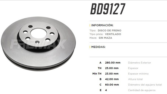 DISCO DE FRENO CHEVROLET ASTRA GT/VECTRA 2.0 8V 2005-