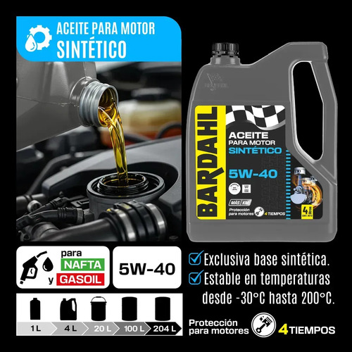 Kit Aceite 5w40 4lts + Aditivo No Smoke Bardahl 400ml