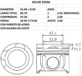 Juego de pistones de 91mm sobremedida 0.50mm