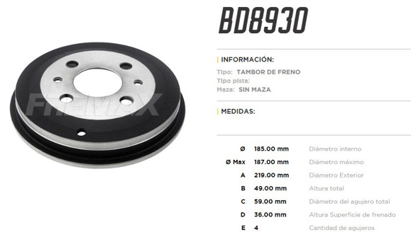 CAMPANA DE FRENO FIAT UNO WAY/MOBI 1.0/1.4 8V 2016-