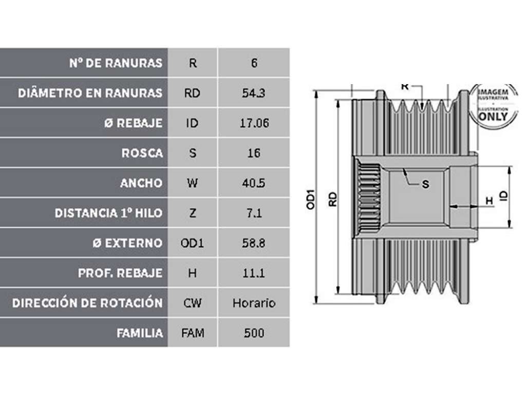 POLEA ALTERNADOR CI PE 2.0 LIBRE 6PK 17MM