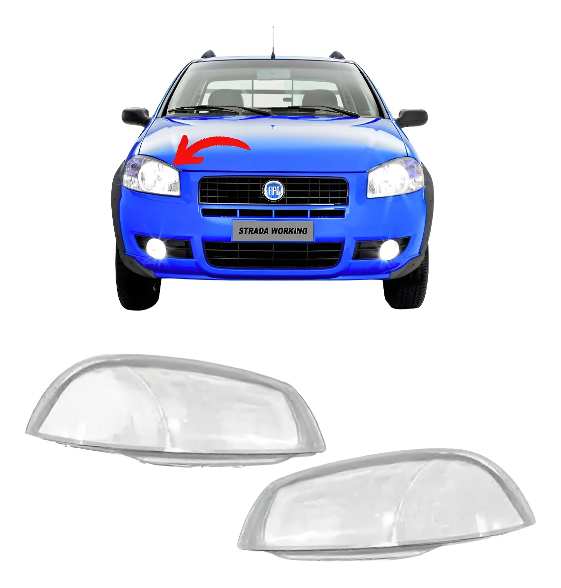 Par de lentes de faros delanteros para Fiat Strada G4 Straight Working Model – Compatible con Fiat Strada 2008-2013