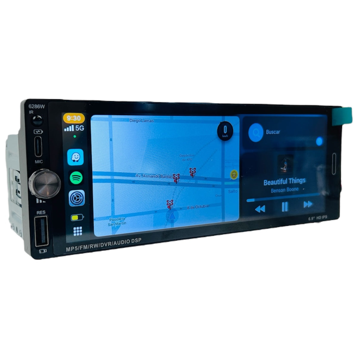 Radio de audio para automóvil 1 DIN con pantalla táctil HD de 6.9 pulgadas