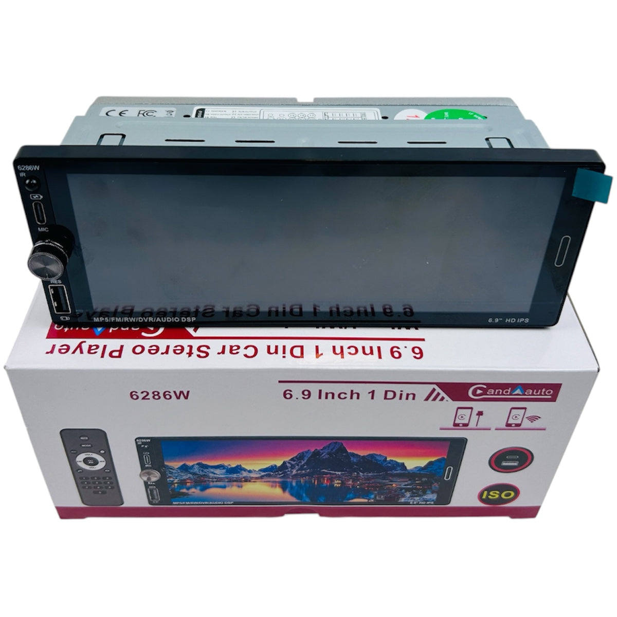 Radio de audio para automóvil 1 DIN con pantalla táctil HD de 6.9 pulgadas