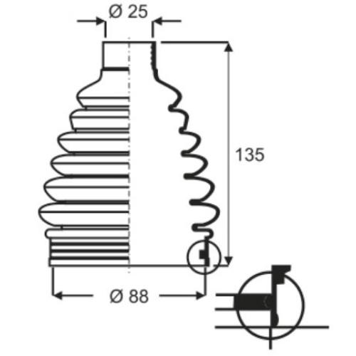 FUELLE HOMOCINETICA VW L/RUEDA GOLF BORA PEUG. CITR.  405 25X88X135MM LARGO