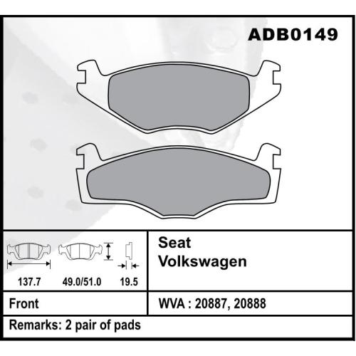 JGO. PASTILLAS FRENO SEAT TOLEDO  139X49X17MM (20887/20888)
