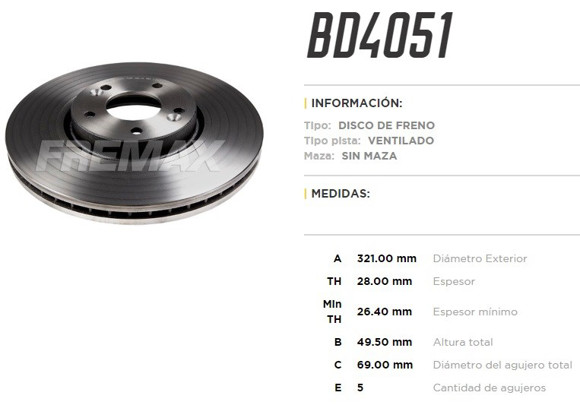 DISCO FRENO DEL VENT HYUNDAI VERACRUZ 3.8 07-12 SANTA FE