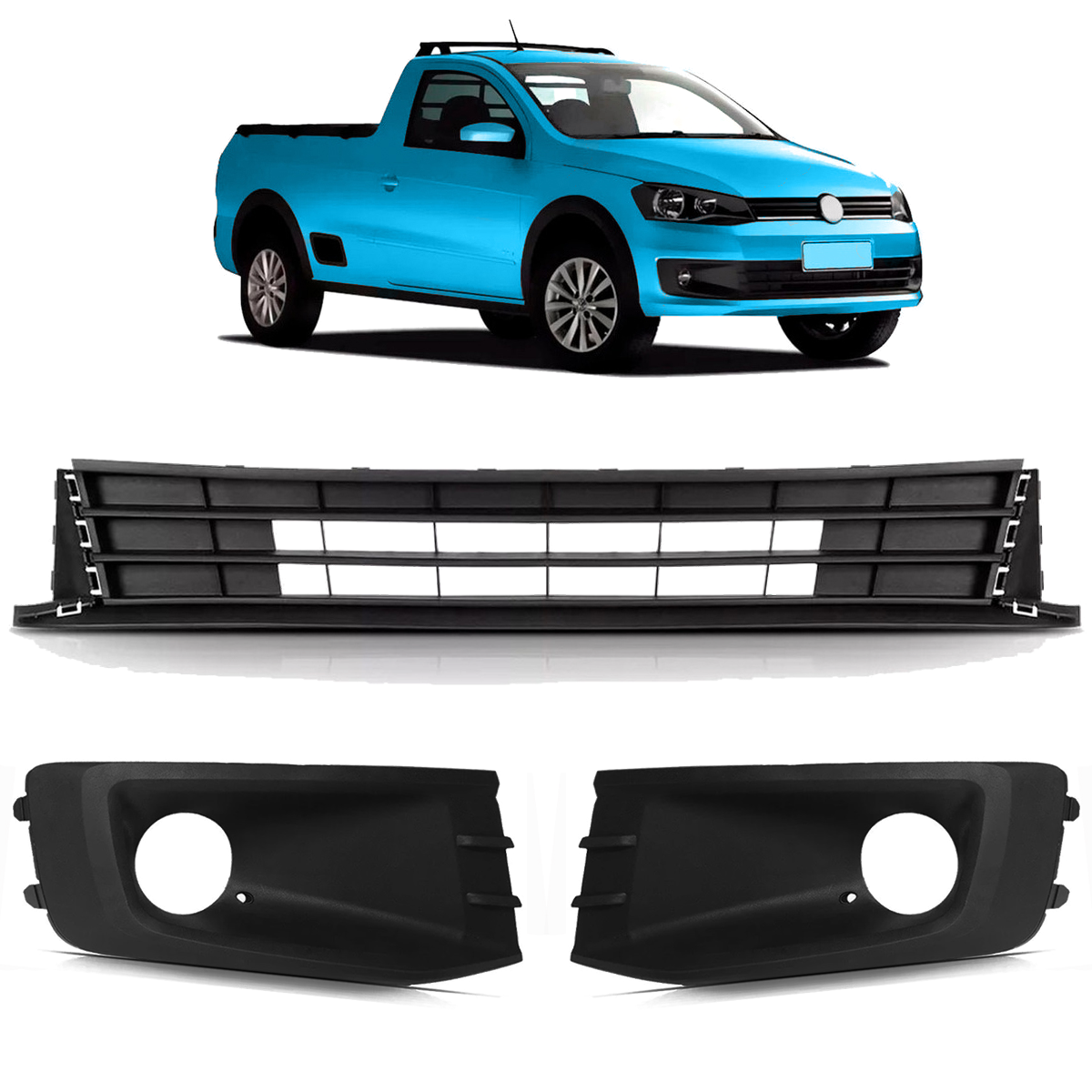 Kit 2 Rejillas Laterales + Rejilla Central Vw Saveiro G6 2014 2015