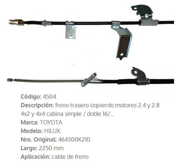 CABLE DE FRENO TRASERO IZQUIERDO TOYOTA HILUX 2016 1560MM