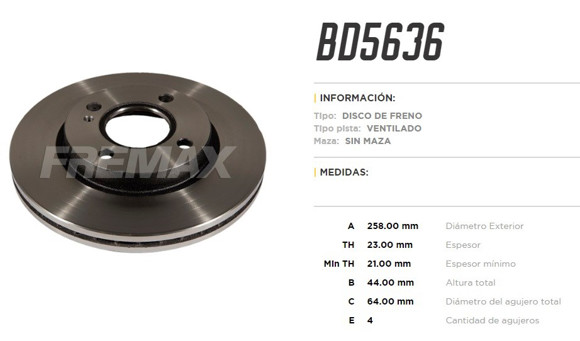 DISCO DE FRENO FORD FIESTA 1.6 2012-/FORD KA 2014-