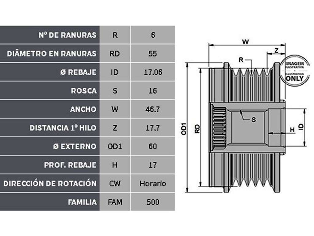 POLEA ALTERNADOR RE CLIO/KANGOO LIBRE 6PK