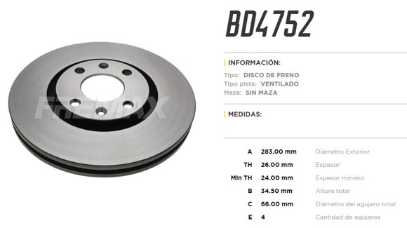 DISCO DE FRENO PEUGEOT 307 2.0 16V/2.0HDI 2001-CITROEN C4/C5