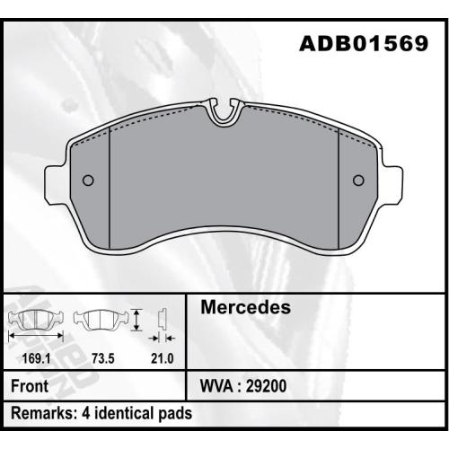 JGO. PASTILLAS FRENO MERCEDES BENZ SPRINTER 515CDI. 169X73X21MM . BREMBRO COMLINE