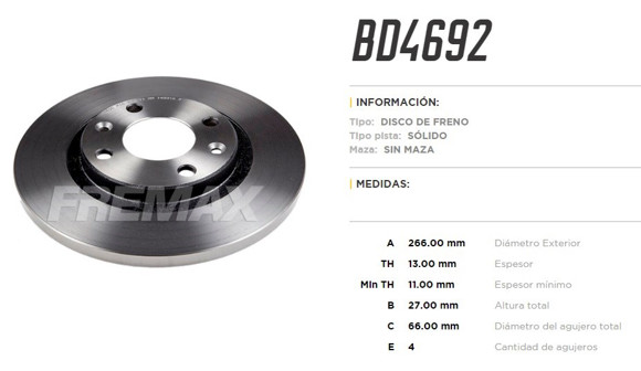 DISCO DE FRENO DEL PEUGEOT PARTNER 1.4/1.9D 1996-