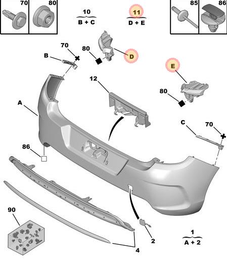 SOPORTE PARAGOLPE TRASERO CITROEN C4 II DESDE 2012 EN ADELANTE JUEGO [ORIGINAL PSA]