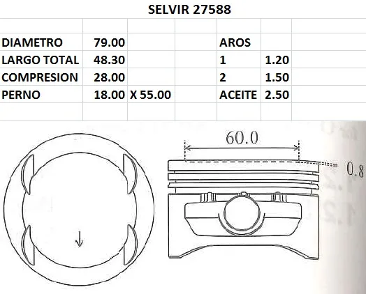 PISTONES 79mm GM CORSA 1.6 16V STD EUROSUN
