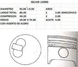 PISTONES 92mm TOYOTA HILUX (2LT) 0.50 TIK