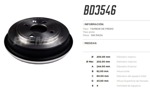 CAMPANA DE FRENO CHEVROLET COBALT 1.4/1.8 SONIC