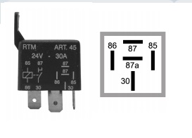 RELAY RTM Nº 45 24V 5T UNIVERSAL 30 AMP.