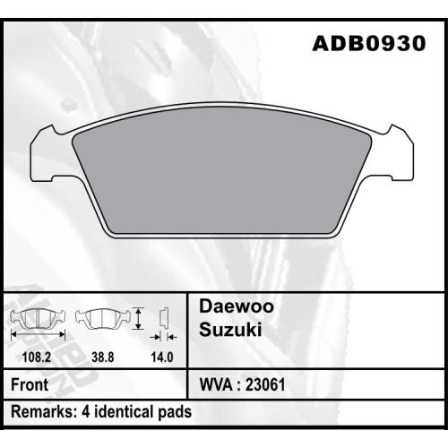 JGO. PASTILLAS FRENO DAEWOO TICO 108x38.80X14MM COMLINE