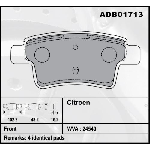 JGO. PASTILLAS FRENO PEUGEOT CITROEN C4 PICASSO 2006... TRASERAS 102X48X16MM  (24540)   COMLINE