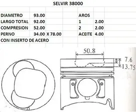 PISTONES 93mm ISUZU 4JB1T STD CON INSERTO