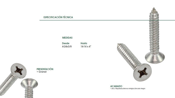 TORNILLO CABEZA FREZADA PHS ROSCA CHAPA 8X3/4 NIQUEL.4,2MM