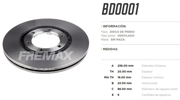 DISCO DE FRENO VENTILADO KIA BESTA 2.2 1993/MAZDA B2200