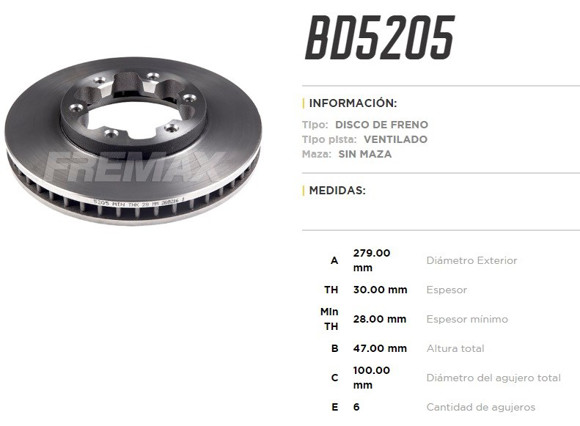 DISCO FRENO DEL VENT NISSAN URVAN 98-05 NV300 13-16 279MM