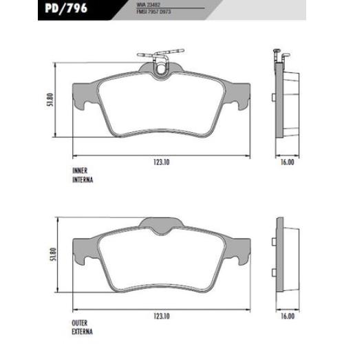JGO. PASTILLAS FRENO FORD FOCUS 08.. TRAS. PEUG. 508 11...TRAS. FIAT LINEA  123X52X16MM