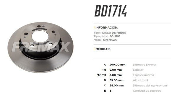 DISCO DE FRENO TRASERO HONDA CIVIC 1.5T 2017