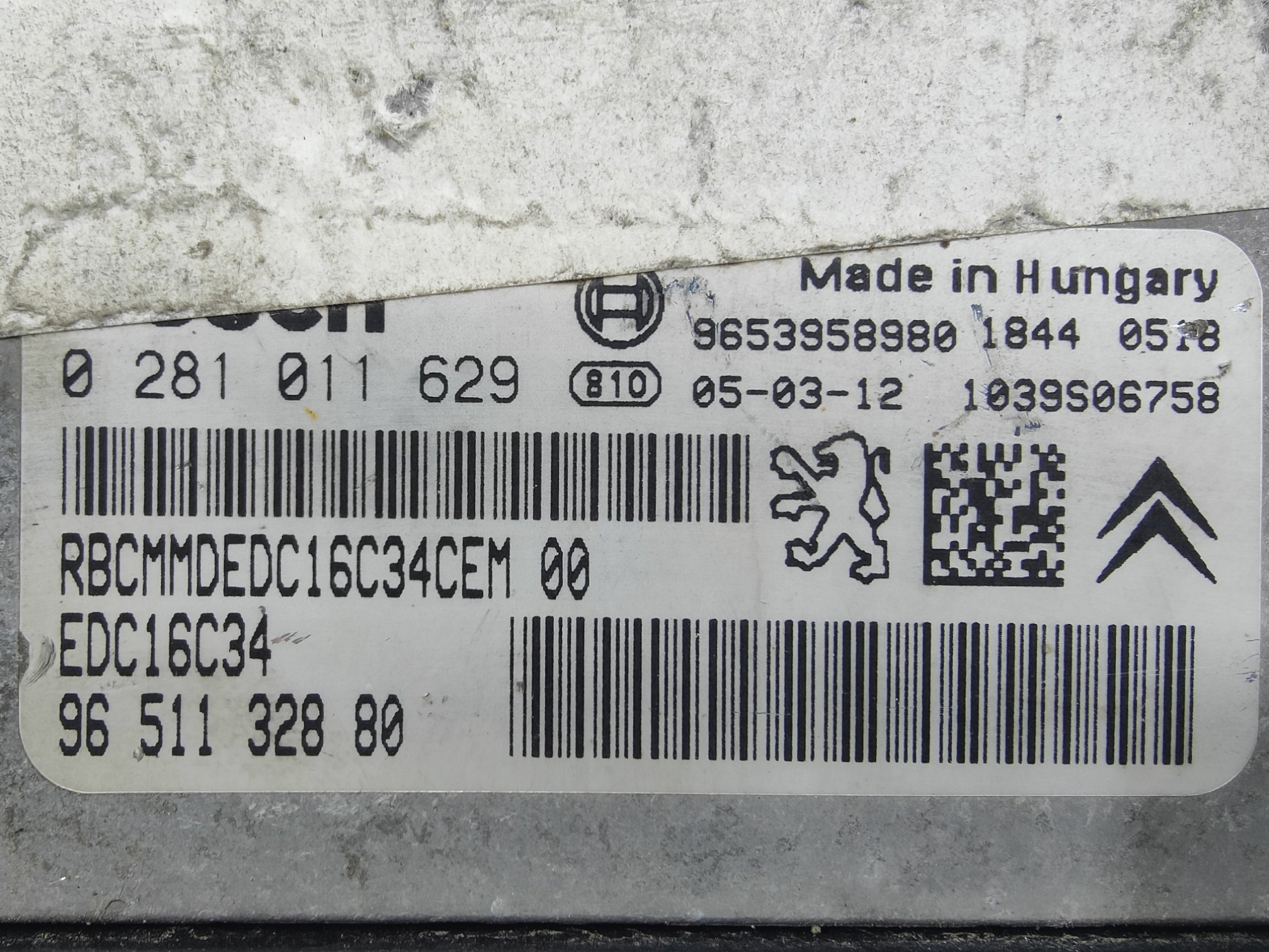 ECU de motor Peugeot Citroen 1.6 HDI 2005, Ref: 11057-K3C9